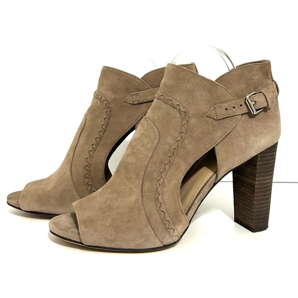 Vince Camuto Suede Open Toe Ankle Boots Taupe - Picture 2 of 5